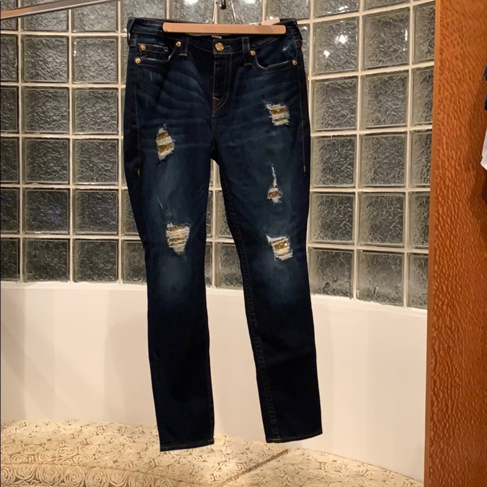 Brand New True Religion Jeans W/ Gold Sequin patch